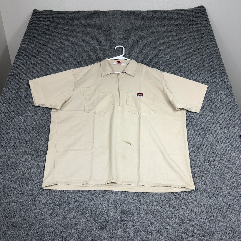 Ben Davis Work Shirt Mens XL Tan Quarter Zip Short Sleeve Heavyweight Utility